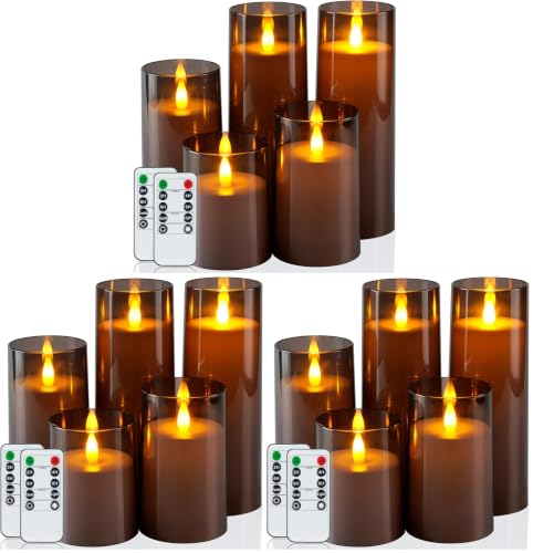 Image of Homemory Realistic Flickering Flameless Candles, Battery Operated Candles, LED Fake Electric Candle with Remote Control and Timer for Home, Christmas Decoration, Grey, Set of 5 (Pack of 3)