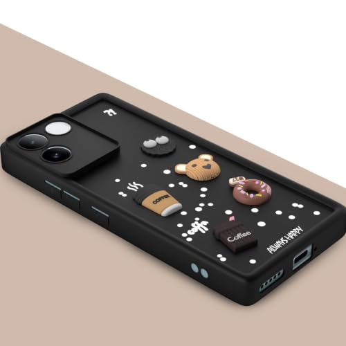 Image of Bintage Cute Fun Ball | Taddy Cartoon 3D Smiley Coffee Cup | Milk Donut | Full Protection Rubber Back Cover Compatible for Vivo V2321 / Vivo T2 Pro 5G - Black