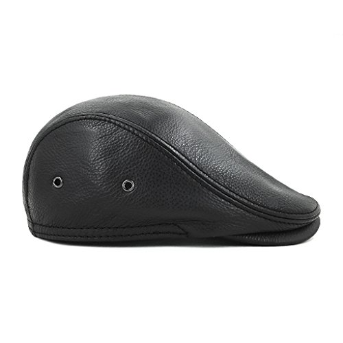 LETHMIK Flat Cap Cabby Hat Genuine Leather Vintage Newsboy Cap Ivy Driving Cap Second Version Black-XL