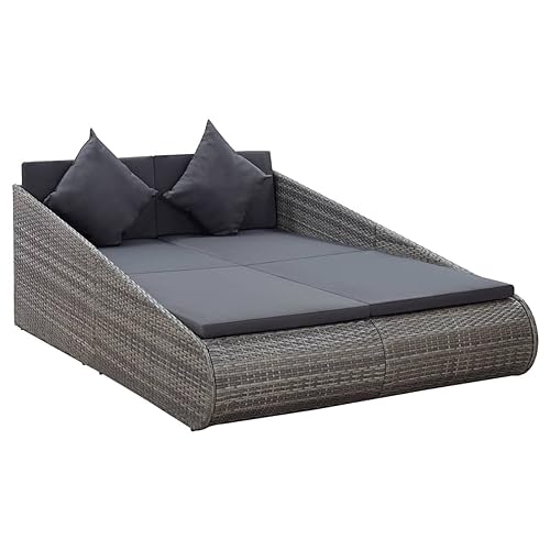 Gecheer Tumbona Cama de jardín ratán sintético Gris 110x200 cm,para Jardín Patio Porche o Piscina,Type 1
