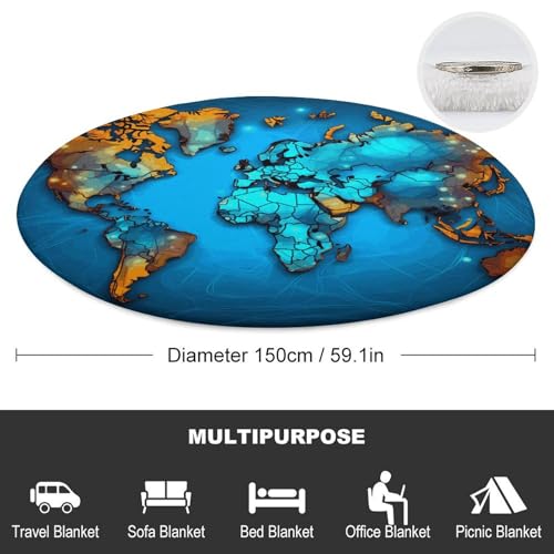 Couverture ronde 150 cm imprimé géographique grand diamètre