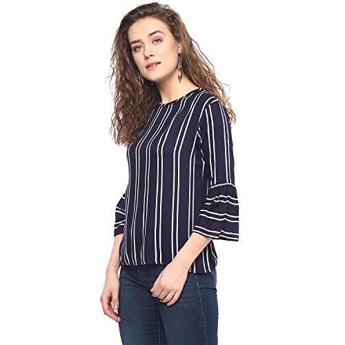 Image of mayra Women's Crepe Blue Color 3 /4 Sleeve Top