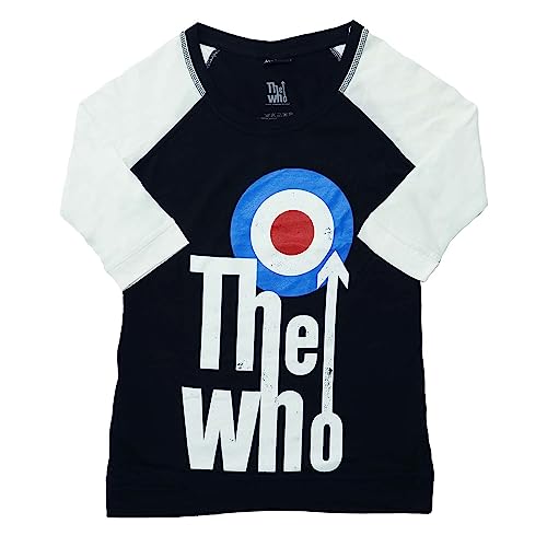 The Who T Shirt Elevated Target Band Logo Official Raglan 3/4 Sleeve Womens XS Black
