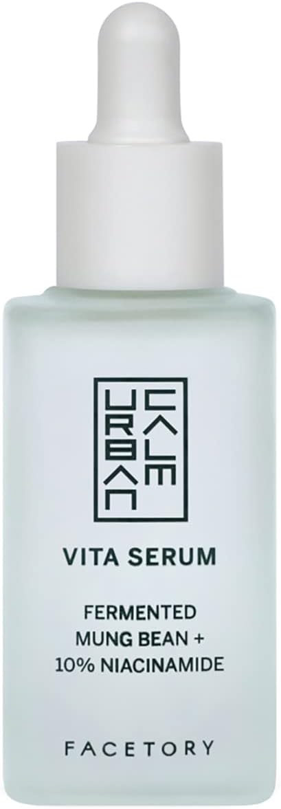 FACETORY Urban Calm Vita Serum with Fermented Mung Bean and 10% Niacinamide - Smoothing and Calming Serum - For All Skin Types - 30ml/1.01fl oz