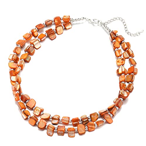 Bulinlin Boho Bunte Perlenkette Damen Muschelkette Strand Sommer Verstellbar Bohemian Choker Halsketten FüR Frauen Und MäDchen(Orange)