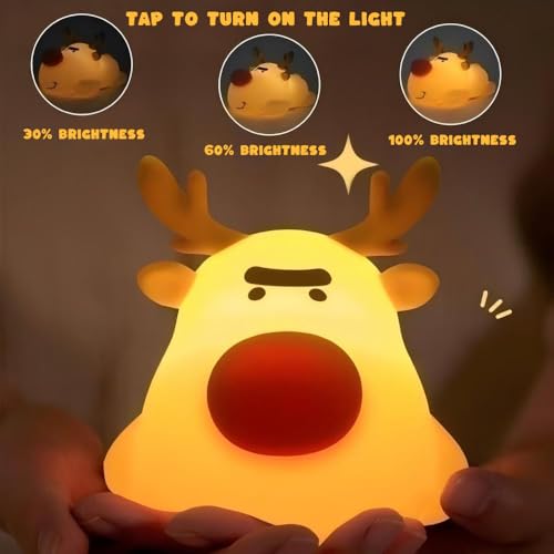 Eco-Friendly Reindeer Night Light - Energy Efficient LED Desk Lamp, Rechargerable Dimmable Nursery Soft Touch Bedside Baby Squishy Night Light, Portable Nightlight for Adults/Kids - Image 3