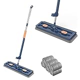 Gobesty Großer Flachmop, 360° Drehgelenk Bodenwischer Großer Flachmop Flacher Wischmopp Mit 137cm Flachmop Mit Mikrofaserpads Nass- Und Trockenmopp Für Doppelte Verwendung Mit 6 Lappen