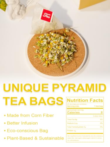 Image of TeeLux Chamomile Tea Bags, 1.5g /bag, Pure Natural Whole Chamomile Flowers Herbal Tea in Pyramid Bags, Caffeine Free, 40 Count