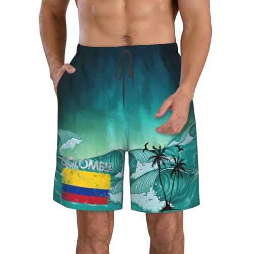 Men's Swim Trunks Bathing Suit Hawaiian Swimsuits Vintage Colombia Colombian Flag Pride Beach Shorts with Pockets,