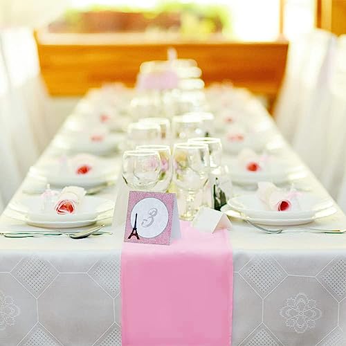 Eqfeast 12 Pack Satin Table Runners 12 X 108 Inches Long Pink Table Runners Smooth Fabric Bright Color For Wedding Birthday Party Bridal And Baby Shower Mother's Day Dinner Event #TOP2