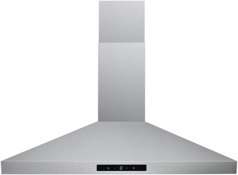 DKB Range Hood 30" Inch Wall Mount in Brushed Stainless Steel, Premium Grade Baffle Filters, 400 CFM, 3 Speed Fan, Easy to Use Touch Sensitive Control Panel, LED lights