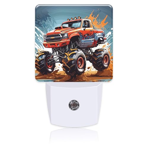 Image of Cartoon Monster Truck Night Light,Plug into Wall with Dusk to Dawn Light Sensors,LED Nightlights for Bedroom,Bathroom,Kitchen,Hallway,Room Decor for Boys Girls Women Men