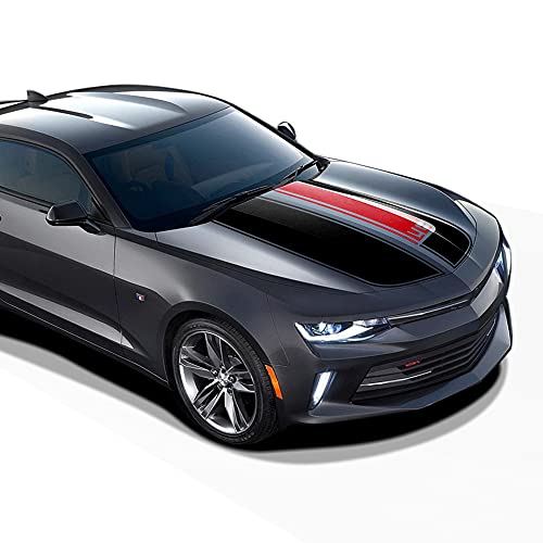 Rally Racing Hood and Trunk Stripes Graphics Kit Vinyl Decal Wrap Sticker for Chevrolet Camaro 2016-2020 Accessories (Gloss Black +Gloss Red)