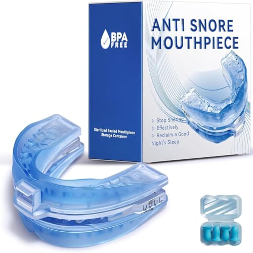 Anti Snore Devices for Quiet Sleep, Snoring Devices for Men & Women,Adjustable Anti-Snoring Mouthpiece with 4-Piece Noise-Canceling Sleep Earplugs,Travel & Home Use,Blue,Delivery Time 7 Days