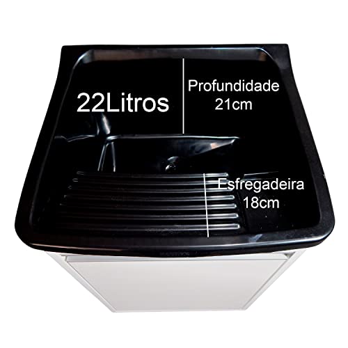 Gabinete 46cm De Lavanderia Com Puxador Perfil e Tanque 22L Cor:Preto