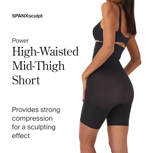 SPANXsculpt Seamless Power High-Waisted Mid-Thigh Short - Lightweight, All-Day Comfort - Core Control Shapewear - Very Black - Medium