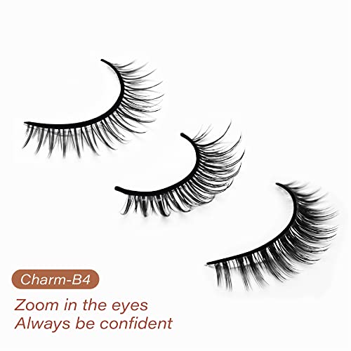 Lankiz New Generation Self Adhesive Eyelashes Natural Look - 3 Pairs Lightweight & Comfortable False Lash Extension - Easy To Apply (Charm-B4) #TOP1