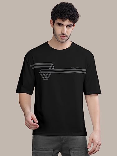 Image of BULLMER Peach Trendy Front Printed oversized Round Neck T-shirt for men