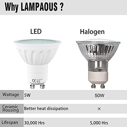LAMPAOUS 5W LED GU10 Bulb Warm White Gu10 LED Lights,450lm Super Bright GU10 LED 50W Halogen GU10 Lamp Replacement,Very Soft White with The Frosted Glass Diffuser, Protect The Eyes 10Pack