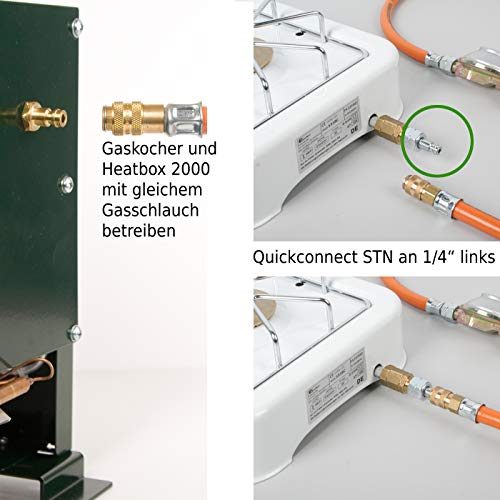 Gas Schnellkupplung Adapter an Gaskocher, Gasgrill oder Caravan STN Stecknippel auf ¼” Links I für Steckkupplung am Gasschlauch anschließen ohne Werkzeug