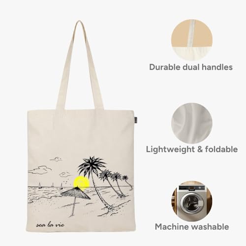 Eco Right Borsa Stoffa Shopper, Cotone Tote Bag, Borsa Donna, Borsa Tote Tracolla Cotone E Tela Con Manici Stampa, Borsa Shopper Riutilizzabile Ecocompatibile Lavabile - 3