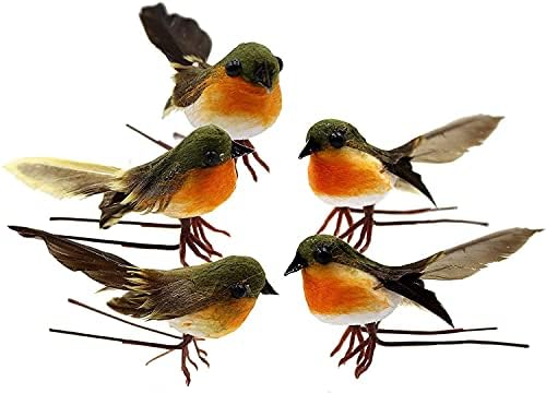 Yolococa 10PCS Robin Bird Christmas Tree Decoration Craft Very Cute Artificial Feather