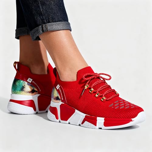 Baskets traditionnelles rouges pour femmes chaussures de sport à lacets - 7