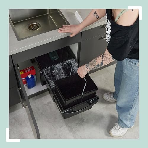 Relaxdays Kosz na śmieci do zabudowy, 3 przegródki, 20 l, 2 x 10 l, wys. x gł.: 41,3 x 34 x 51,8 cm, wysuwany, system na śmieci pod szafkę, czarny