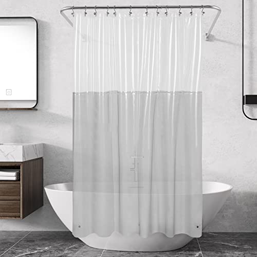 Image of Shower Curtain Liner with 3 Magnets - Heavy Duty PEVA Plastic Shower Curtain for Bathroom, Waterproof Vinyl & See Through Liner, Metal Grommets - Color Block Clear /Black, 72x72