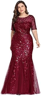 Women's Embroidered Prom Dress Long Formal Evening Party Ball Gowns Plus Size Burgundy