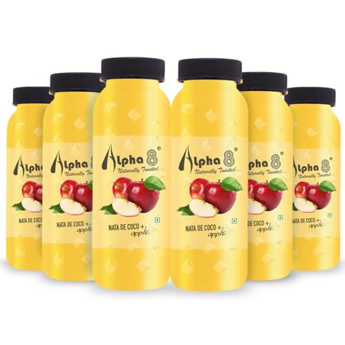 Image of Alpha8 Apple Juice Drink with Nata de Coco Chunks | Sip & Chew Fruit Beverage | 200ml Bottles (Pack of 6)