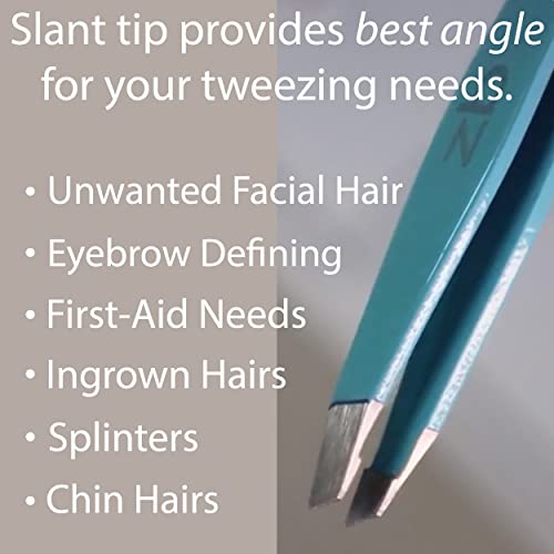 Zizzili Basics Tweezers - Limited Edition Aqua Ombré Slant Tweezer - Best Tweezers For Eyebrow, Hair Removal And Your Precision Needs #TOP2