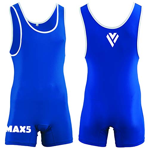 Max Men's Wrestling Singlet Bodywear Uniform Fight Gear (Blue, Medium)
