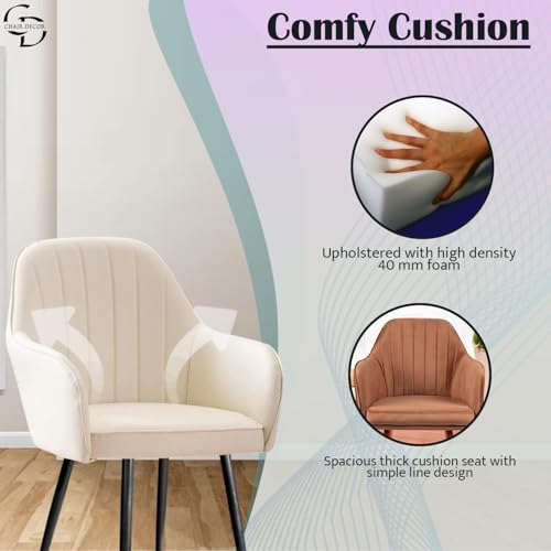 Image of Velvet Accent Chair | Luxury Upholstered Armchair with Sturdy Metal Legs | Modern Comfortable Chair for Living Room, Bedroom, Office, or Cafe (Black Legs, White)