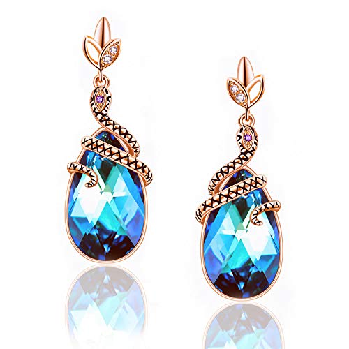 Snake Dangle Earrings for Women, Mom Wife Girlfriend Snake Jewelry Gift, Sterling Silver with Sapphire Blue Austrian Crystal