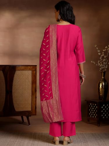 Image of Libas Yoke Design Silk blend Straight Kurta Set for Women | daily wear suit