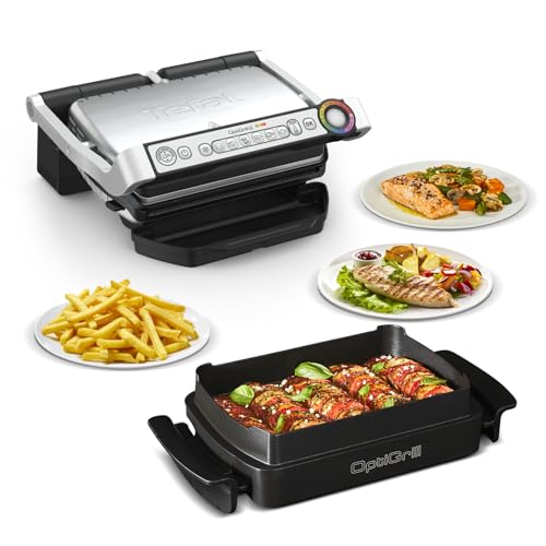 Tefal OptiGrill & Bake Kontaktgrill mit Backschale, 6 Programme, Garstufenanzeige, Abnehmbare Platten, Elektrogrill, Edelstahl, GC714D10 Tefal OptiGrill & Bake Kontaktgrill mit Backschale, 6 Programme, Garstufenanzeige, Abnehmbare Platten, Elektrogrill, Edelstahl, GC714D10