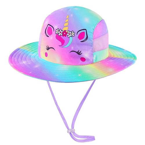 ICOSY Kids Sun Hat for Toddler Girls Unicorn Bucket Hats UV Protection Summer Hat for Kids Wide Brim Fishing Hat 2-8 Years