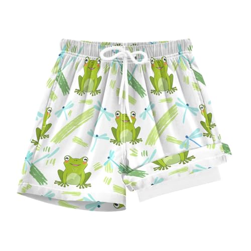 YANENDIE Boy Swim Trunks with Compression Liner Cute Green Frogs Boys Swim Shorts Quick Dry Beach Shorts
