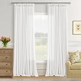 Picture of 100 Inch Long Curtains Pinch Pleated Off White Curtains for Living Room 2 Panels Extra Long Thick Linen Textured Light Filtering Semi Sheer Pinch Pleat Window Curtain Drapes for Bedroom Dining Room