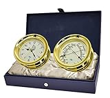 MASTER-MARINER Patriot Collection, Nautical Windlass Gift Set, 5.85” Diameter Clock and Comfort Meter Instruments, Gold Finish, Ivory Patriot dial