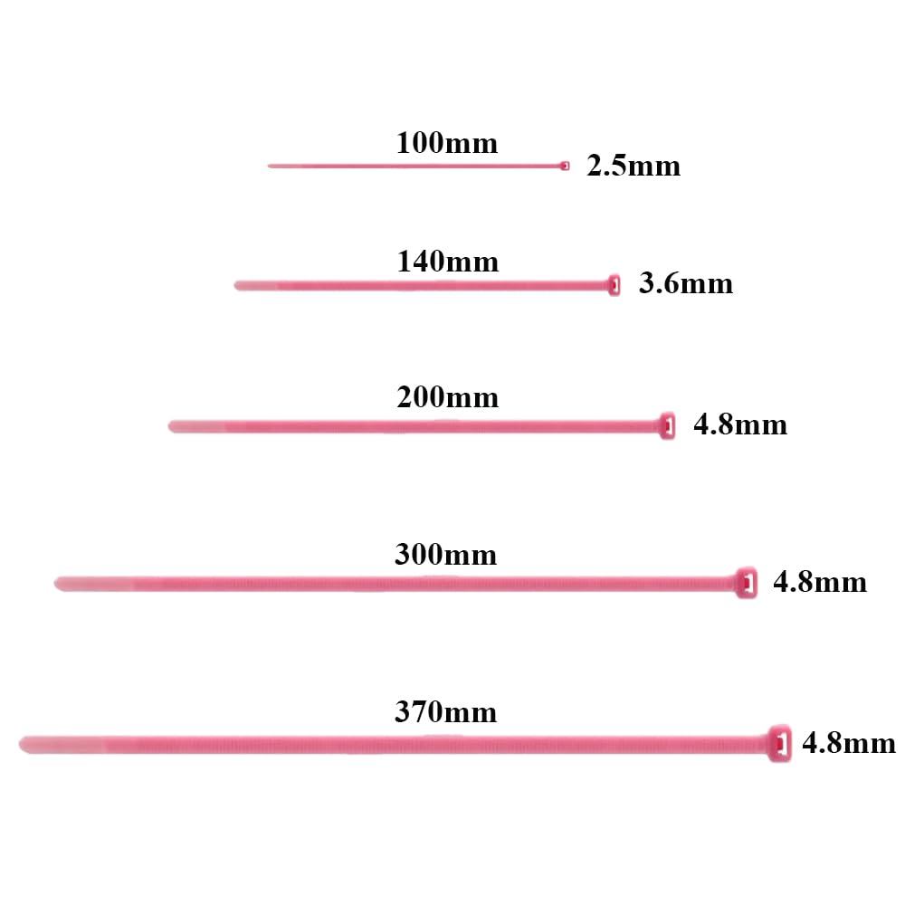KafTon Fluorescent Cable Ties Pink Premium Nylon Plastic Cable Ties (100, 100mm x 2.5mm) - Image 4