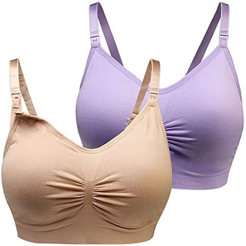 Wealsex Women 1-4 Pack Maternity Breastfeeding Bras Wireless Breathable Nursing Bras Padded Anti-Sagging Sleep Bralette Large Size Bra (Beige+Purple,4XL) Cover