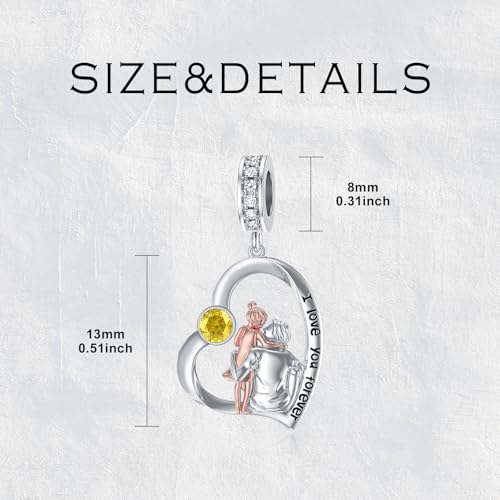 Image of PROESS Father Mother Daughter Charm fit Charms Bracelet Sterling Silver Charms for Bracelets Birthday Valentines Day Gifts for Daughter Mother Lover