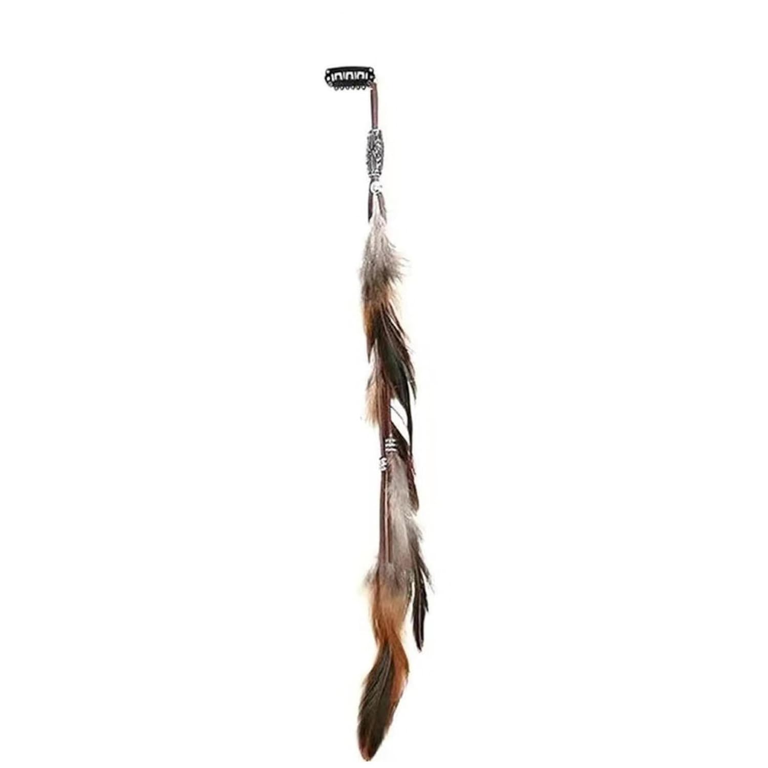 CHICTRY Women Feather Hair Extensions Clip in Hair Boho Hippie Viking Halloween Cosplay Headdress Accessories Yellow One Size