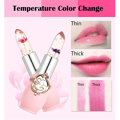 Btspring Clear Flower Jelly Lipstick, 6 Packs Nutritious Moisturizer Lip Balm Temperature Color Change Lipstick Matte Long Lasting Lip Gloss (Pink) #TOP1