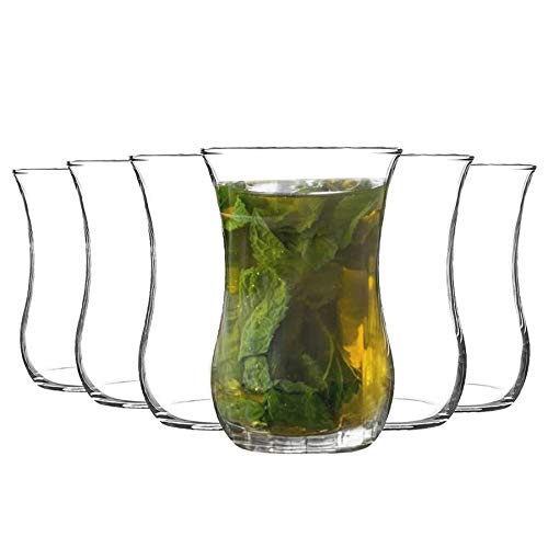 Rink Drink Té café Vasos Set 6pc Klasik turco - Forma del tulipán de cristal - 115 ml - Claro