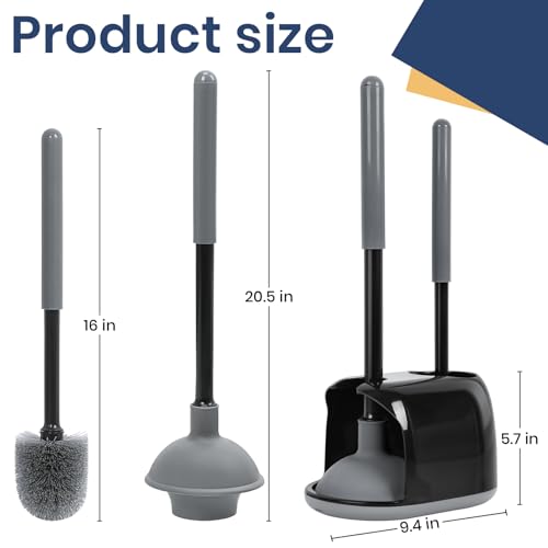 Image of Toilet Bowl Brush and Plunger Set with Toilet Cleaner Brushes and Heavy Duty Plunger Long Handle for Essential Bathroom Scrubber Cleaning