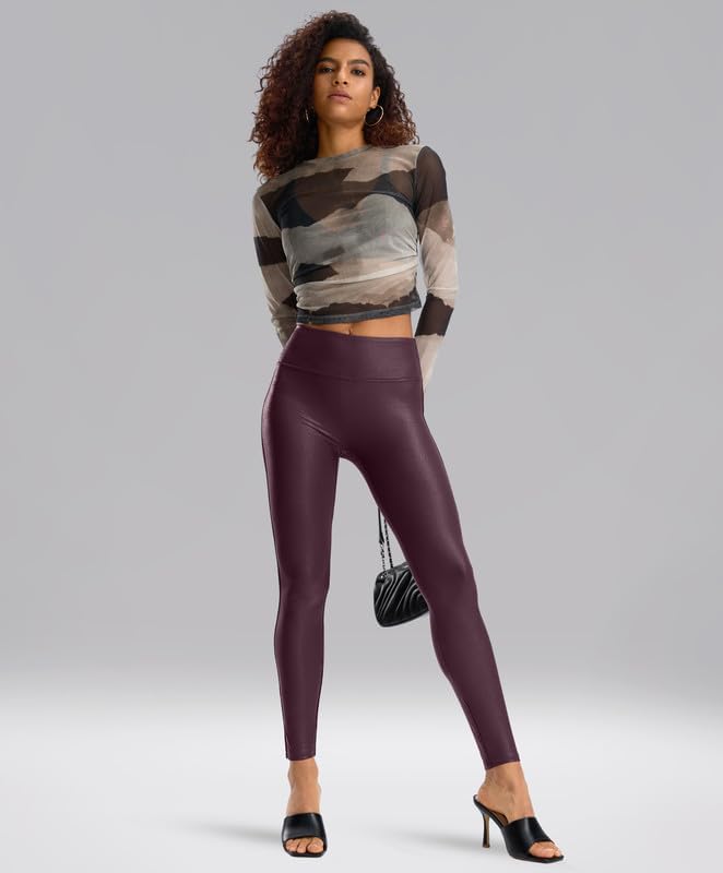 SANTINY Women's Faux Leather Leggings 25''/27''/29''-High Waisted Stretch Leather Pants Pleather Tights for Women - Image 6