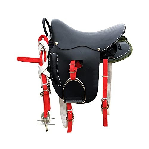 CLBING Pferdesattel Touristen Pauschenpferd Mit Ledersattel Armeesattel Vollsattel Pferdesattelzubehör,Black